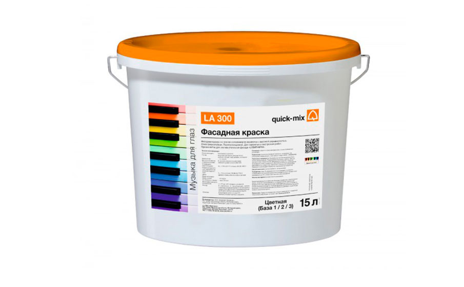 Акриловая фасадная краска quick-mix LA 300 белая, 15 л