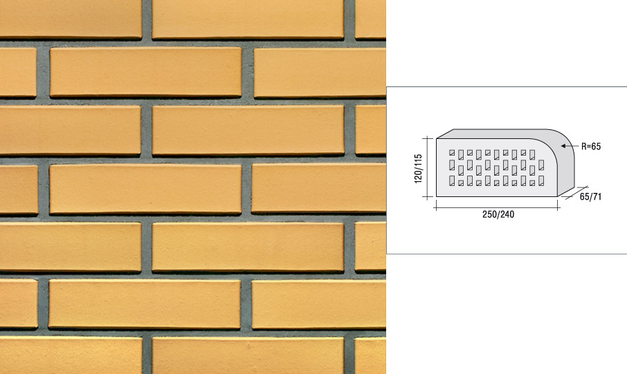 Кирпич клинкерный пустотелый LHL Klinkier i AKA (CRH) SOLAR фасонный QW1, 250*120*65 мм