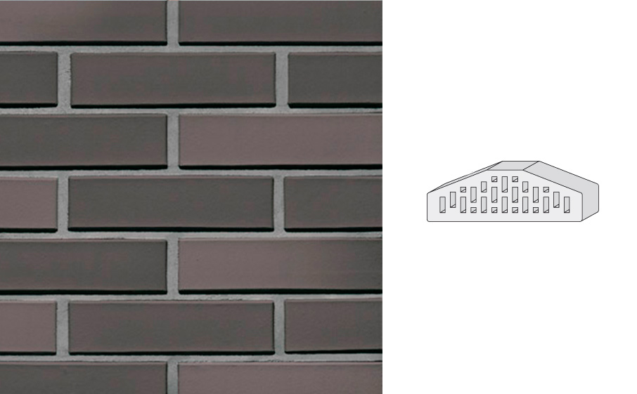 Кирпич клинкерный пустотелый LHL Klinkier i AKA (CRH) TYBET CIENIOWANY фасонный D-1 PERFOROWANA, 250*120*65 мм