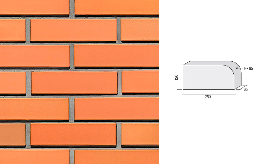 Кирпич клинкерный полнотелый LHL Klinkier i AKA (CRH) OCHRA фасонный QW1, 250*120*65 мм