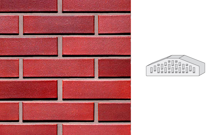 Кирпич клинкерный пустотелый LHL Klinkier i AKA (CRH) RUBIN CIENIOWANY фасонный D-1 PERFOROWANA, 250*120*65 мм