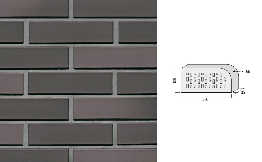 Кирпич клинкерный пустотелый LHL Klinkier i AKA (CRH) TYBET CIENIOWANY фасонный QW1, 250*120*65 мм